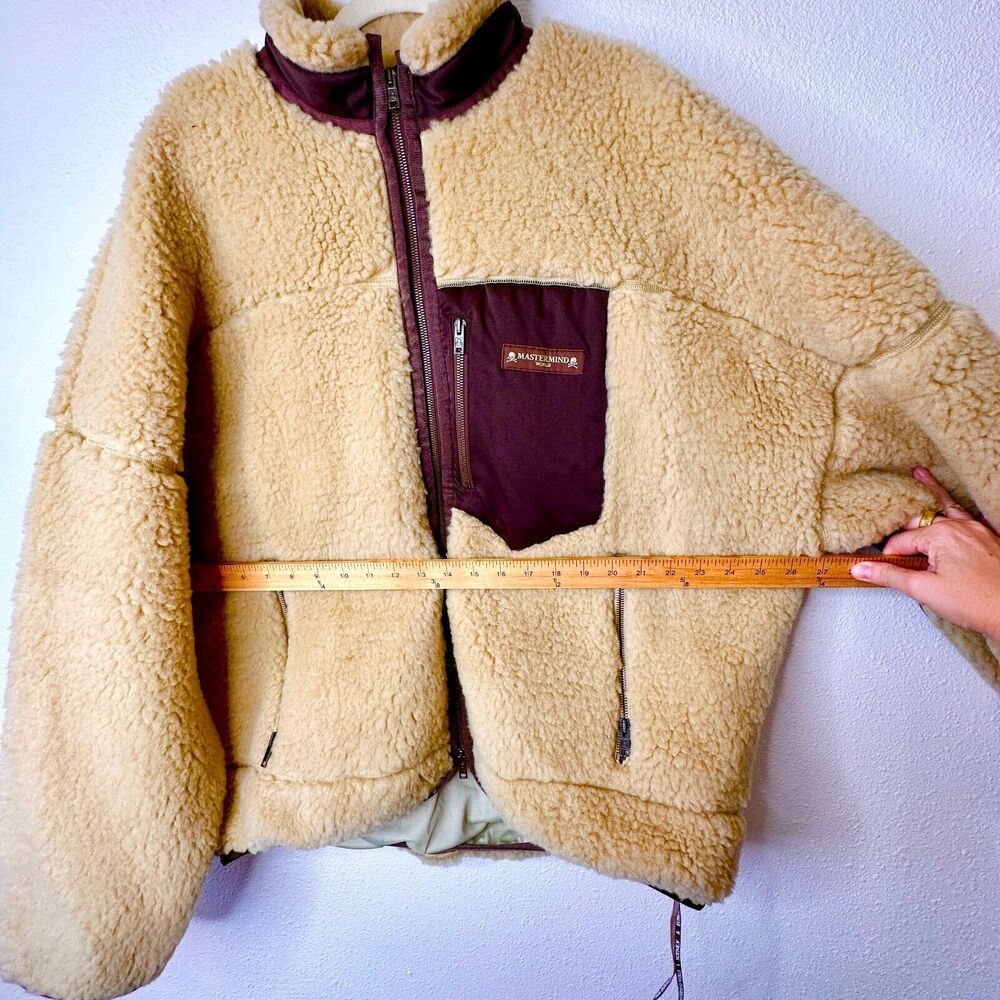 NWT Mastermind World Beige & Brown Cashmere Sherpa Jacket Skull & Crossbone Back - Picture 16 of 16